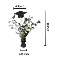 Graduation Hat 18” Spray Centerpiece Balloon Weight Black/Silver/Gold