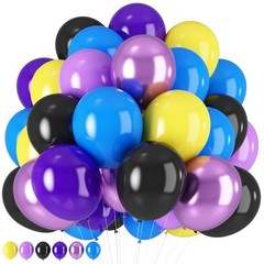 HILAVO 60 Pcs Metallic Purple Royal Blue Yellow Black Balloons Party Decor