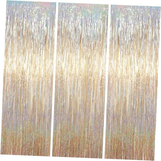 .x 6.6 ft Foil Fringe Backdrop Curtains, Tinsel Streamers Party 3 Champagne