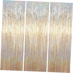 .x 6.6 ft Foil Fringe Backdrop Curtains, Tinsel Streamers Party 3 Champagne
