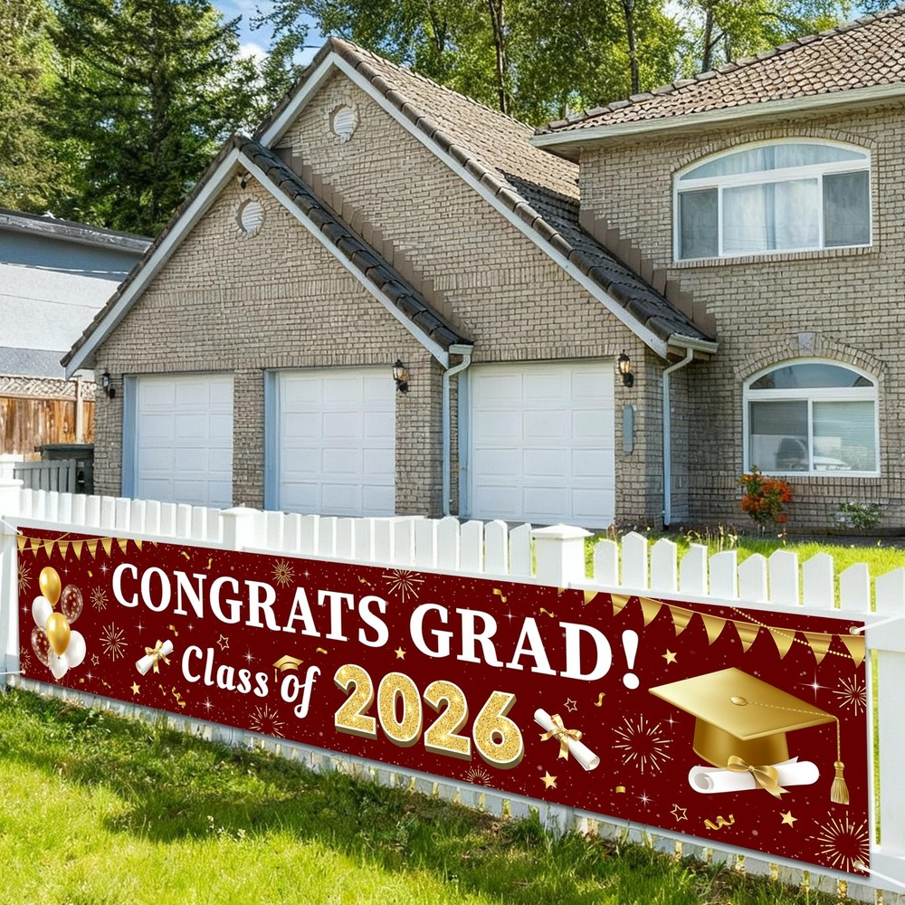Maroon and Gold Graduation Decorations 2026 Banner, Congrats Grad Party Suppl…