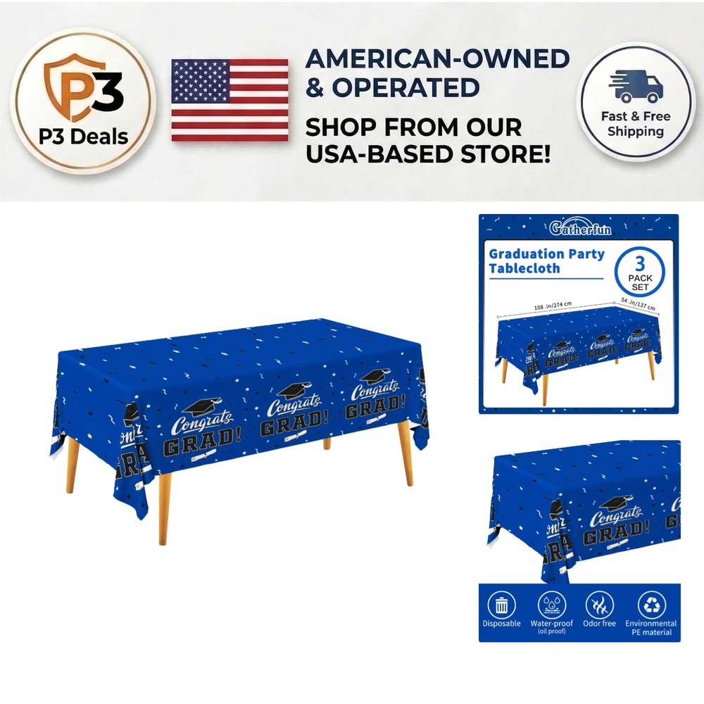 Class Blue Disposable Table Covers for 2026 Grad Parties – 3 Pack, 54″x108″