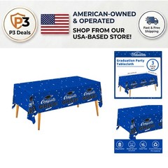 Class Blue Disposable Table Covers for 2026 Grad Parties – 3 Pack, 54″x108″