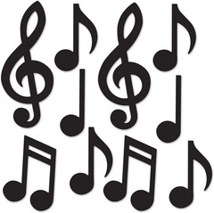 Musical Note Silhouettes 10 Piece Black Paper Decor Bundle, Music Theme