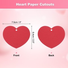 100PCS Heart Paper Cutouts 2.5 Inch Heart Shaped Tags with 100PCS Ribbon, Red