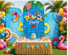 Pool Party Arch Backdrop Stand Cover Hawaiian Theme Birthday 4ft 5ft & 6ft 3 Pcs