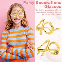 6-Pack Birthday Glasses with Rhinestones, 40th Photo Booth Props [Gold]
