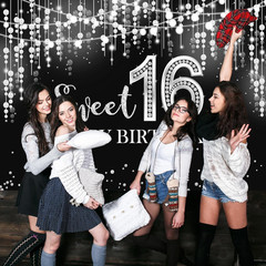 Mocsicka Sweet 16 Birthday Backdrop Glitter Silver Sweet Sixteen Background Girl