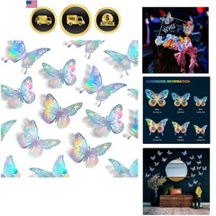 Laser Butterfly Wall Decor, 48Pcs 2 Styles 3 Sizes Butterflies for Birthday C…
