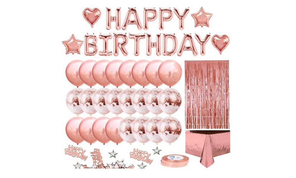Rose Gold Birthday Party Decoration, Happy Birthday Banner, Rose Gold