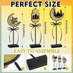3 Pieces Ramadan Decorations Eid Mubarak Table Decor Wooden Set, Islamic Rama…