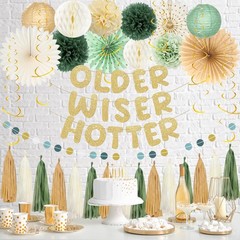 Party Decorations, Green Gold Glitter Older Wiser Hotter Banner Photo Backgro…
