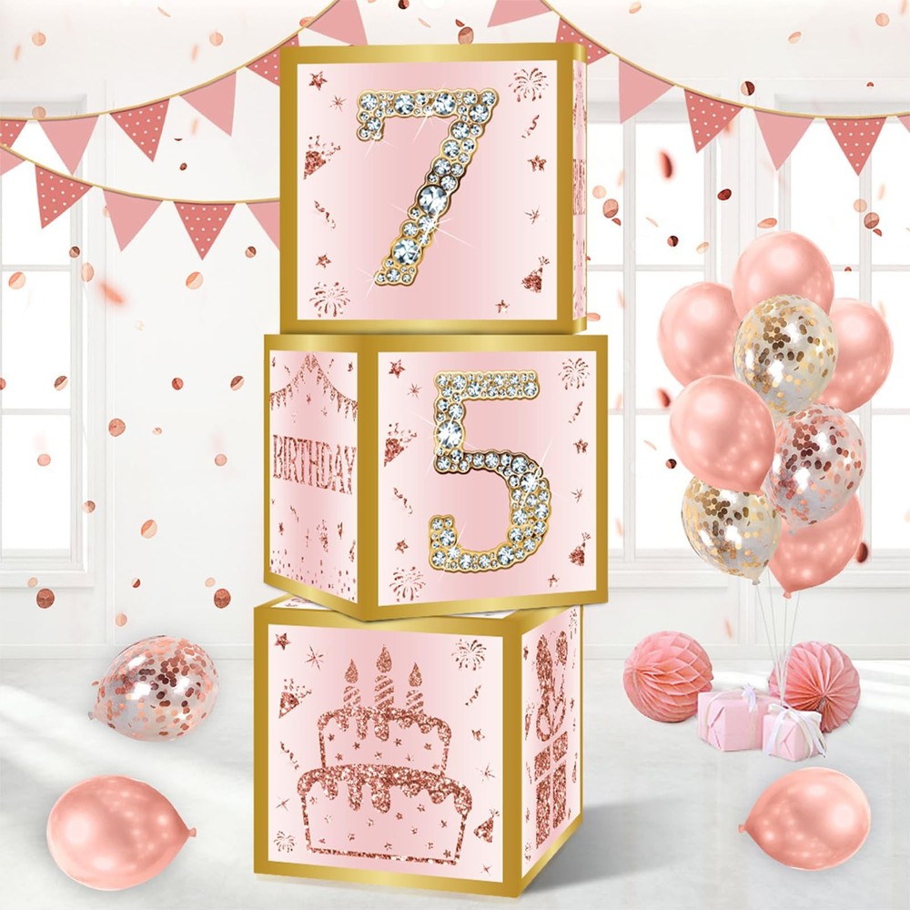 75th Birthday Decorations Boxes for Women – 3PCS Pink Rose Gold Happy 75th Bi…