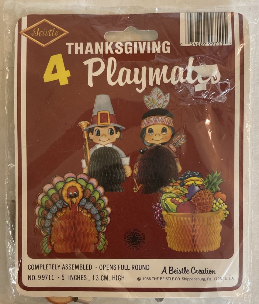 4 Pack Honeycomb Thanksgiving Playmates 5″ Top Quality By Beistle 1986 USA Made