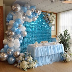 12 Pcs Shimmer Wall Backdrop Panels Square Sequin Party Decoration Blue 3×4 Ft