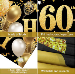 60Th Birthday Banner Balloons Decorations for Men Women, Black Gold Happy 60 Bir