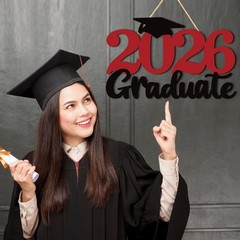 2026 Graduation Party Decorations Wooden Sign Red Class of 2026 Photo Booth Prop