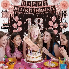 18th Birthday Decorations for Girls,52Pcs PRE-STRUNG Rose Gold Black Party Se…
