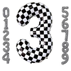 40 Inch Black White Checkered Number 3 Balloon Giant Race Car Themed Checkere…