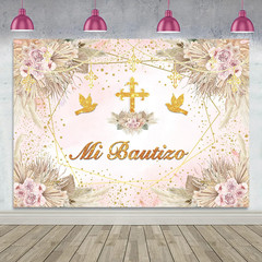 Mi Bautizo Backdrop Boho Baptism God Bless First Holy Communion Party | Backgrou