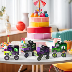 Origami Monster Truck Boxes – 12Pcs Green & Purple Monster Truck Lightning Skull