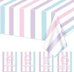 4Pcs Pastel Stripes Tablecloths, Ice Cream Table Cloth for Kids Baby Shower