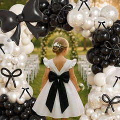 Black Bow Birthday Decorations,187Pcs Black and White Balloon Arch Kit with C…