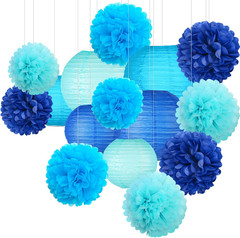 15 Pcs Navy Blue Party Decorations – Easy Assemble Tissue Paper Pom Poms & Honey