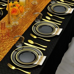 350pcs Black and Gold Dinnerware Set for 50 Guests, Graduation Plates, Black …