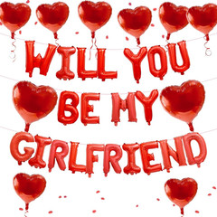 2 Set 16 Inch Will You Be My Girlfriend Balloons Banner, Red Proposal Letter Bal