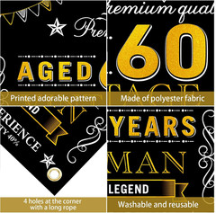 60Th Birthday Banner Decorations, Vintage 60 Men Party Backdrop | Black Gold Hap
