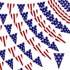 4 Pack Pre-Strung USA Flag Pennant Banner – Red White and Blue Decor Paper St…