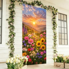 Sunset Wildflowers Summer Door Cover, 35.4 x 70.8 Inch Landscape Front Door B…