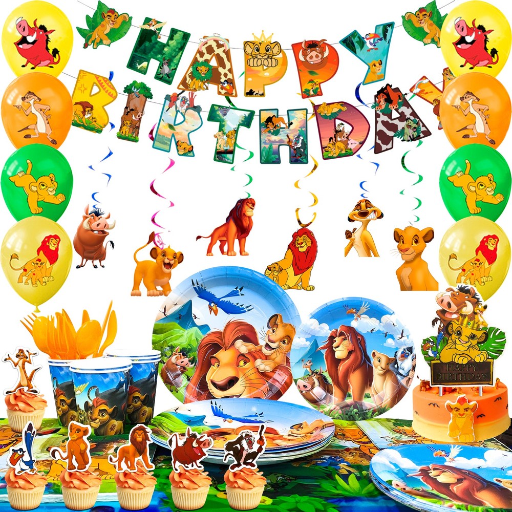 Disney Lion King Party Decorations Simba Birthday Set Tableware Plates Balloons