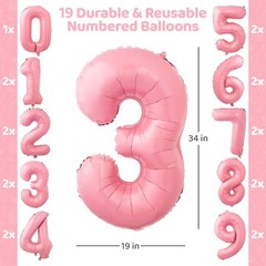 Pink Happy Balloon Set for Girls – 89 Pc Party Decorations for with 0-19 Numb…