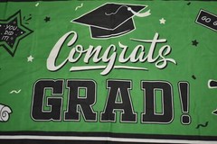 Congrats Grad 2023 Graduation Party Banner Flag Green/Black/White 73″ x 39″
