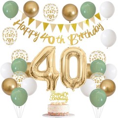 40th Birthday Decorations for Women, Sage Green White Gold 1986 Happy 40th
