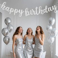 Glitter Happy Birthday Banner Sign Wall Door Banners for Women Men Boys Girls Bi