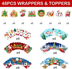 48PCS Christmas Themed Birthday Party Decorations | 24PCS Cupcake Toppers & 24PC