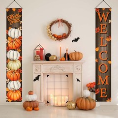 Fall Decorations Pumpkin Maple Leaves Porch Sign Door Banner Autumn Gift 12″x71″