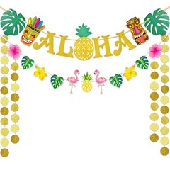 Hawaiian Aloha Party Banner Decorations – Flamingo Pineapple Tiki Tropical Lu…