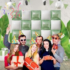 Square Foil Sage Green and White Balloon Wall Backdrop Tunnel Flat Double Sided