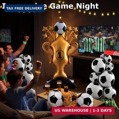 5 Pcs Soccer Balloons Party Decorations Set, Extra Large Trophy & World Cup Foil