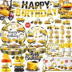 Construction Birthday Party Supplies Set – Plates, Napkins, Cups, Banner & More