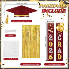 2026 Maroon Gold Graduation Party Decorations Grad Door Banner Sign with Metalli
