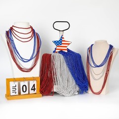 Bulk 12 Red, Blue & Silver 4th of July Party Necklaces for Festive Celebrations