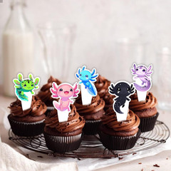 24Pcs Colorful Cute Axolotl Dessert Cupcake Topper Pick for Cartoon Animal Axolo