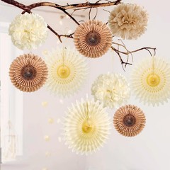 10 PCS Brown Party Decoration Rustic Paper Hanging Lanterns Pom Poms Fan Kits