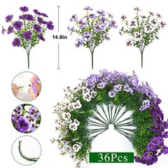 Waipfaru 36 Bundles Artificial Pansy Flowers for Outdoor, UV Resistant Faux S…