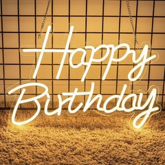 Happy Birthday Neon Sign for Backdrop, LED Happy Birthday Light up Sign, USB